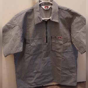 Ben Davis 1/2 Zip Short Sleeve Black Stripe Work Shirt Men's Sz. L